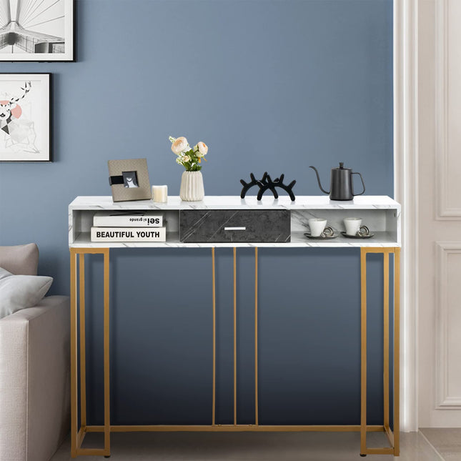 Dreamade Console Table with Drawer - Sofa Side Table with Anti-Toppling Device & Adjustable Foot Pads