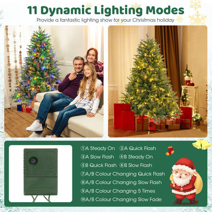 Dreamade Pre-Lit Artificial Christmas Tree, Hinged Xmas Tree with Warm-White & Multi-Color LED Lights