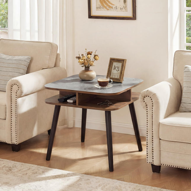 Dreamade 2-Tier Faux Marble End Table Set of 1/2