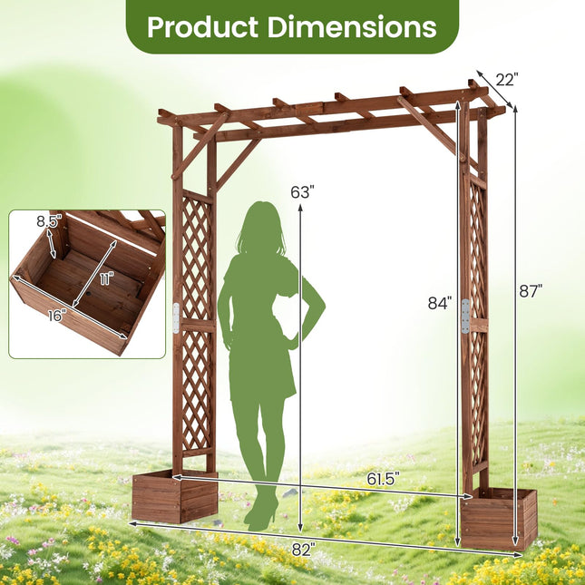 Dreamade 87in Tall Wooden Garden Arbor with Planter Boxes & Hanging Roof