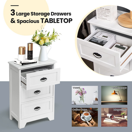 Dreamade Nightstand with 3 Drawers, Bedside Table