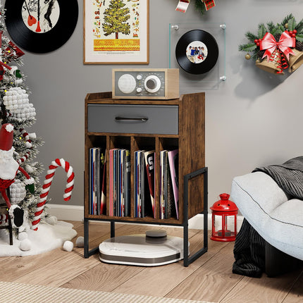 Dreamade Record Player Stand 2-Tier Turntable Stand with Fabric Drawer