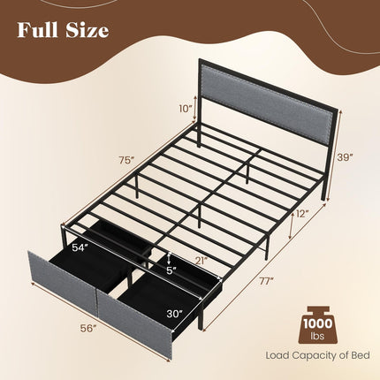 Dreamade Queen/Full/Twin Size Bed Frame with LED Lights and 2 Storage Drawers