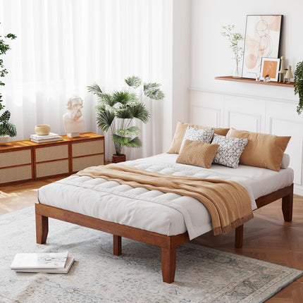 King/Queen/Full/Twin Size No Box Spring Needed 14 Inch Solid Wood Platform Bed Frame