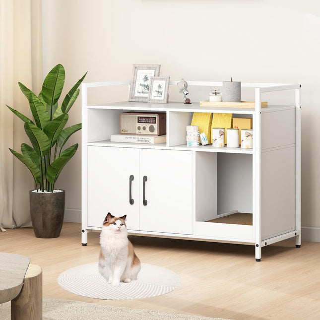 Dreamade Cat Litter Box Enclosure - Cat Washroom Hidden Furniture with Front Entry