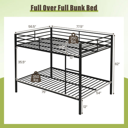 Dreamade Heavy-Duty Metal Bunk Bed Full Over Full with Ladder & Full Length Safety Guardrail