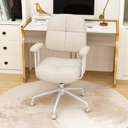 Dreamade Mid Century Modren Office Chair, Faux Fur Desk Chair w/Armrest & Mid Back