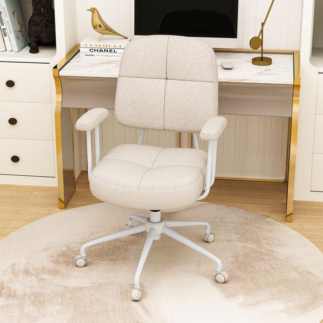 Dreamade Mid Century Modren Office Chair, Faux Fur Desk Chair w/Armrest & Mid Back