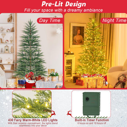 Dreamade 6.5ft / 7.5ft Simulated Artificial Cypress Xmas Tree with Warm-White Fairy LED Lights