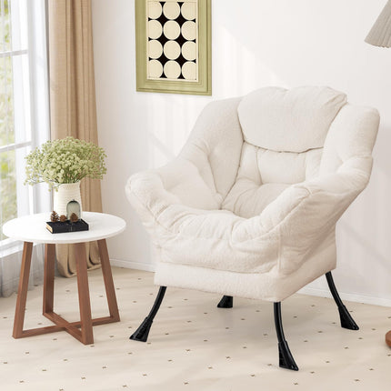 Dreamade Set of 1/2 Lazy Chairs, Modern Sherpa Accent Chair w/Upholstered Single Sofa Chair w/Armrests & Side Pocket