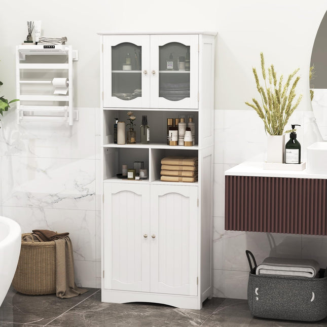 Dreamade 58.5" Tall Storage Cabinet - Pantry Cabinet with Tempered Glass Doors, Adjustable Shelves