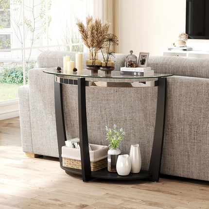 Dreamade 2-Tier Glass Console Table Half Moon Modern Entryway Table