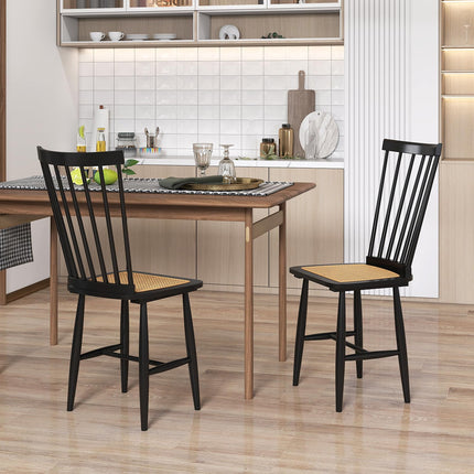Dreamade Farmhouse Solid Rubber Wood Dining Chairs Set of 2/4 with PE Rattan Seats