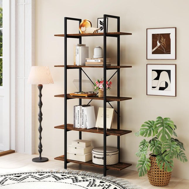 Dreamade 5 Tier Industrial Bookshelf for Living Room Bedroom Study