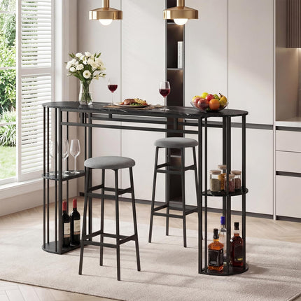 Dreamade 3 Pieces Bar Table Set for 2 with 2 Padded Stools