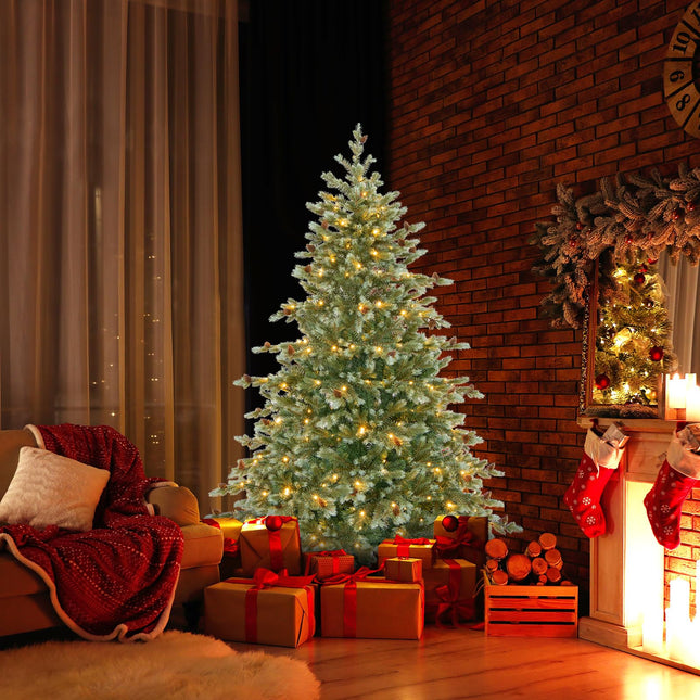 Dreamade 6ft Pre-Lit Artificial Christmas Tree, Hinged Full Xmas Pine Tree with 240 Warm White LED Lights