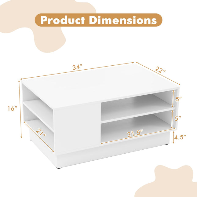 Dreamade Coffee Table with Storage, Rectangle Accent Sofa Table with Shelf & Elevated Base