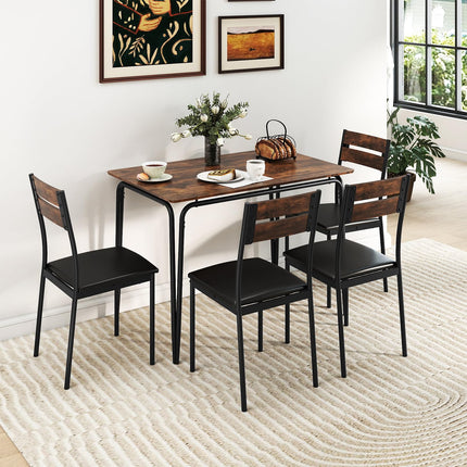 Dreamade 5-Piece Dining Table Set Industrial Rectangular Kitchen Table and 4 Armless Chairs