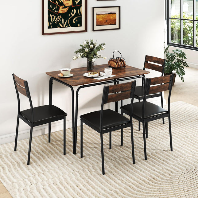 Dreamade 5-Piece Dining Table Set Industrial Rectangular Kitchen Table and 4 Armless Chairs