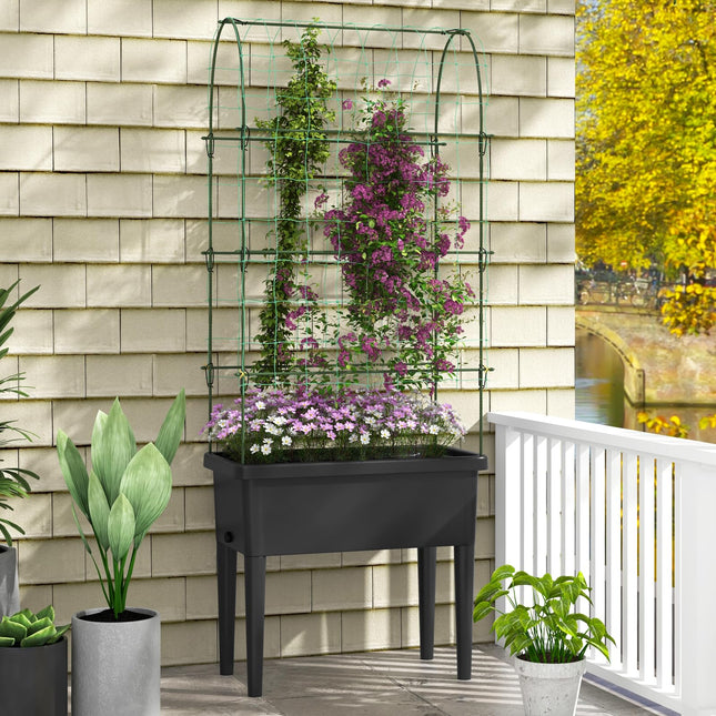 Dreamade Raised Garden Bed with Climbing Trellis, Self-Watering Elevated Planter