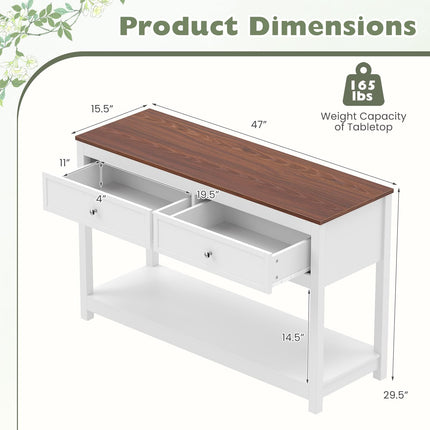Dreamade 47" Farmhouse Console Table with 2 Drawers Storage