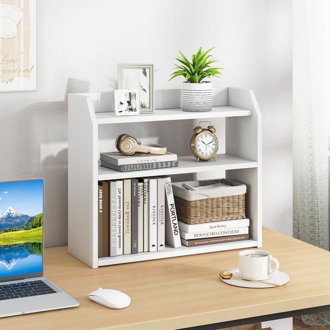 Dreamade 3-Tier Desktop Bookshelf Small Wood Countertop Organizer(1/2)