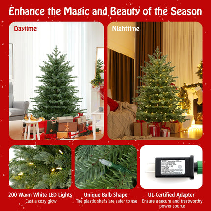 Dreamade 5ft / 6ft / 7ft Pre-Lit Artificial Christmas Tree with Lush PVC & PE Tips Warm White LED Lights