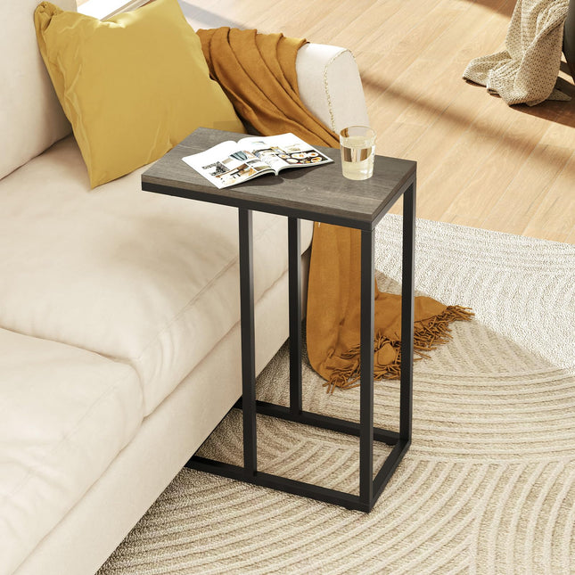 Dreamade C Shaped End Table, Small Side Table for Sofa, Couch Table That Slide Under with Metal Frame