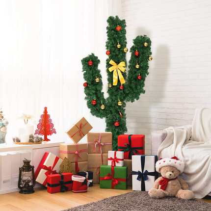 Dreamade Pre-Lit Artificial Cactus Christmas Tree with LED Lights and Ball Ornaments - DreamadeUS