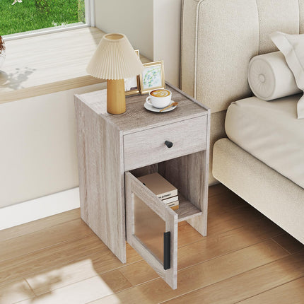 Dreamade Farmhouse Nightstand with Drawer and Cabinet