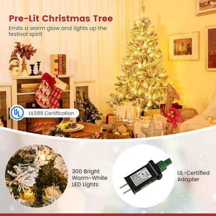 Dreamade 3-Minute-Setup Pre-Lit Snow Flocked Christmas Tree Artificial Hinged Xmas Tree