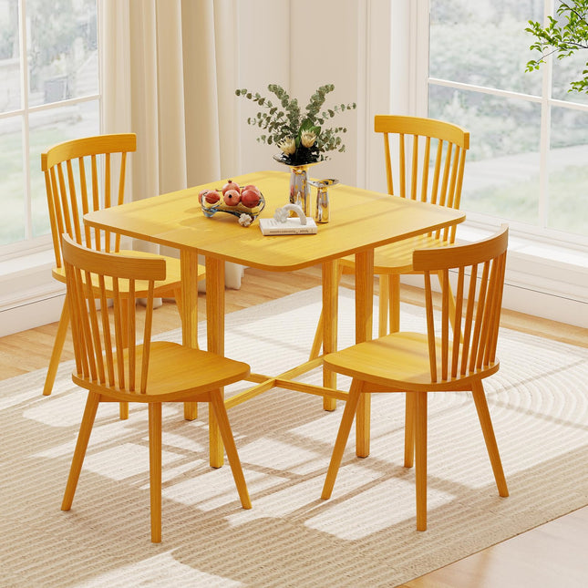Dreamade 36" Extendable Dining Table with Drop Leaf X-Shaped Frame Rubber Wood Legs