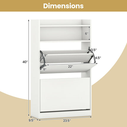 Dreamade Shoe Cabinet with 2 Flip Drawers Freestanding Narrow Shoe Organizer Cabinet