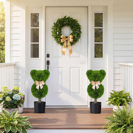 Dreamade 2 Pcs Bear Topiary Trees with Pots 24.5" Decorative Artificial Animal Shrubs
