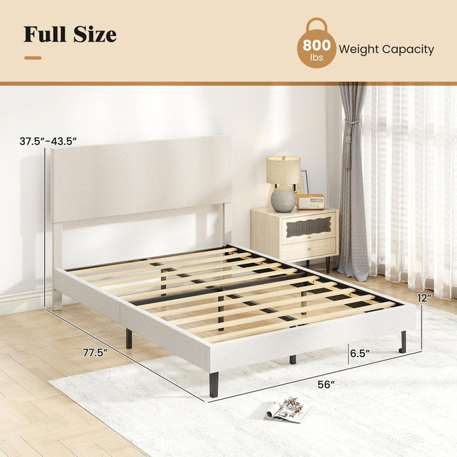 Dreamade Bed Frame | Velvet Upholstered Platform Bed w/Height Adjustable Chevron Headboard