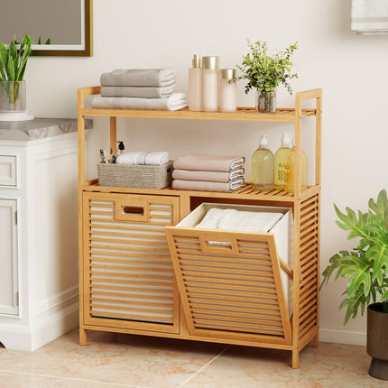 Dreamade Double Tilt Out Laundry Hamper w/2-Tier Storage Shelf