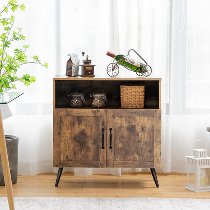 Dreamade Mid-Century Storage Cabinet, Wooden Floor Cabinet with 2 Doors, Rustic Brown