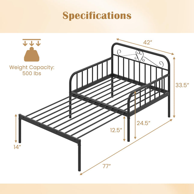 Dreamade Metal Twin Bed Frame, Convertible Sofa Bed with Headboard & Armrests, Pull-Out Sleeper Chair Bed