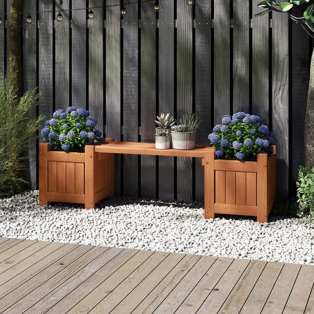 Dreamade 2-in-1 Outdoor Bench with 2/4 Planter Boxes Wood with Teak Oil Finish 42"x11"x11.5"