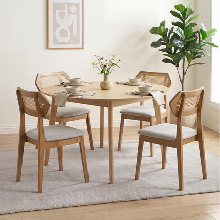 Dreamade Wood Dining Chairs Set of 2/4 Rattan Upholstered with Solid Wood Frame