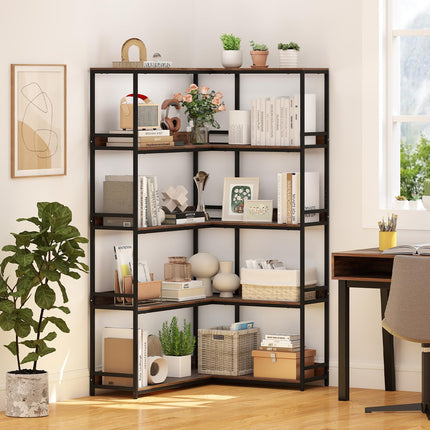 Dreamade 5 Tier Corner Bookshelf with Metal Frame for Living Room