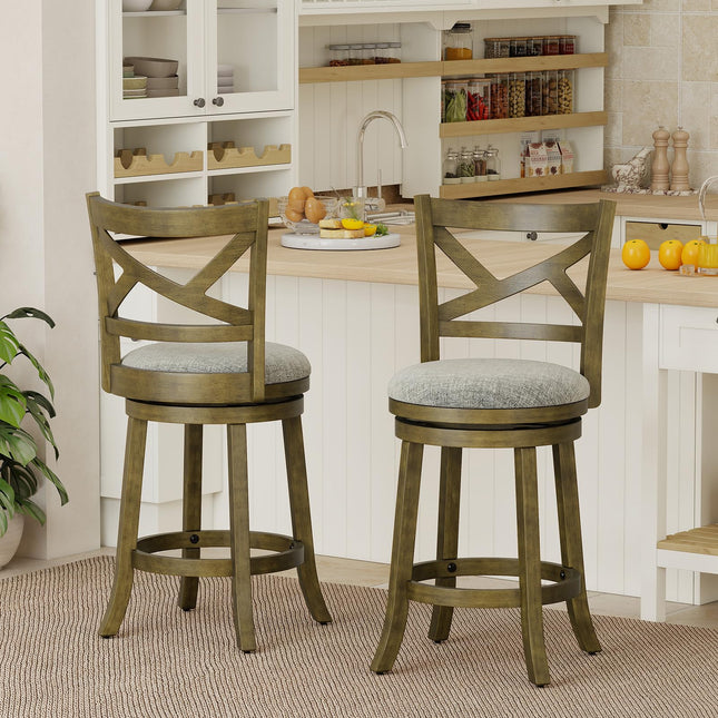 Dreamade Wood Swivel Bar Stools Set of 2/4 with Backrests and Wood Frame