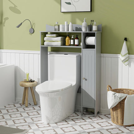 Dreamade Over-The-Toilet Storage Cabinet, Bathroom Freestanding Space Saver with 1-Door Side Storage Cabinet & Paper Holder