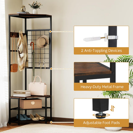 Dreamade Corner Hall Tree with Shoe Bench for Entryway