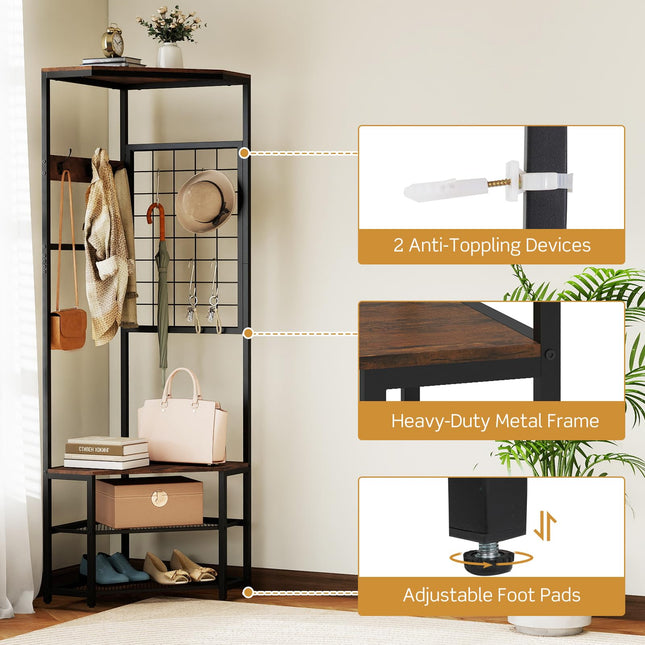Dreamade Corner Hall Tree with Shoe Bench for Entryway