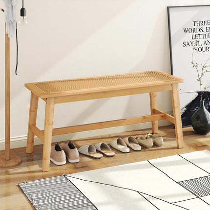 Dreamade 39.5" Bamboo Dining Bench with Handwoven Rattan Seat