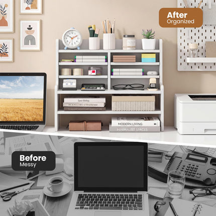 Dreamade Desk Organizer | Wooden 6 Tier Storage Rack with 2 Removable Shelves