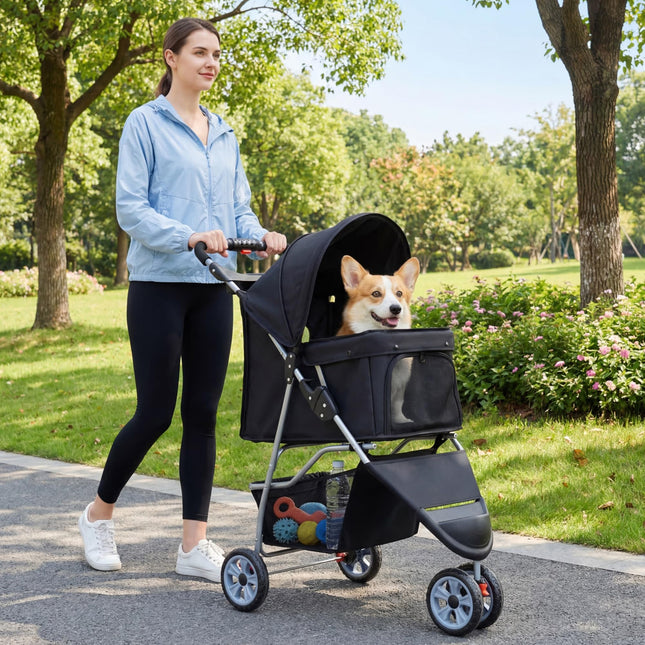 Dreamade 3 Wheel Foldable Dog Stroller for Small Dogs Cats