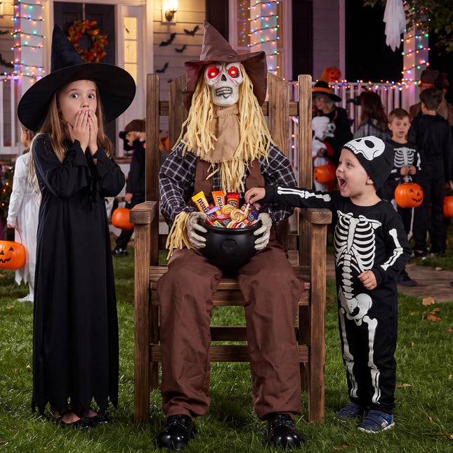 DREAMADE 53" Sitting Skeleton Animated Halloween Scarecrow Animatronics