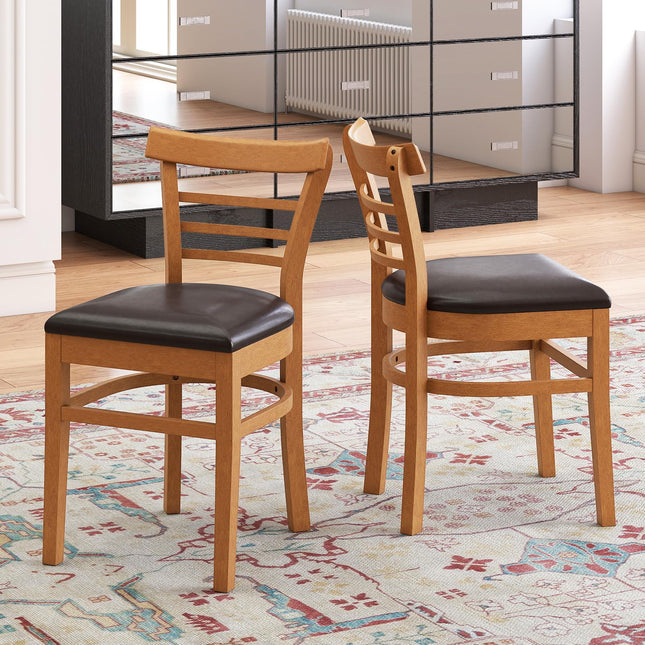 Dreamade Wooden Dining Chairs Set PU Leather Upholstered Kitchen Chair w/Rubber Wood Legs